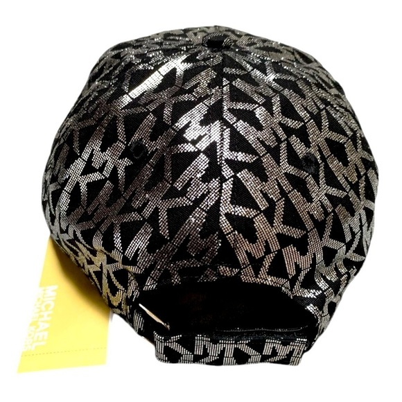 Michael Kors Monogrammed Black & Silver Metallic Baseball Cap OS NWT - Picture 8 of 14